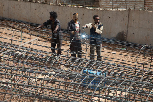 A team of welders on the street of Addis Ababa