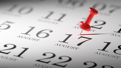 August 17 written on a calendar to remind you an important appoi