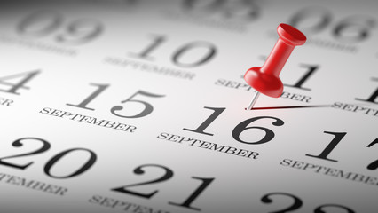 September 16 written on a calendar to remind you an important ap