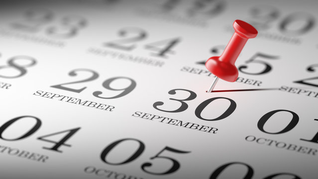 September 30 written on a calendar to remind you an important ap