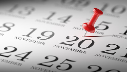 November 20 written on a calendar to remind you an important app
