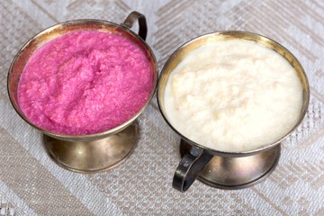 grated horseradish white and pink