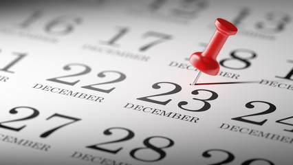 December 23 written on a calendar to remind you an important app