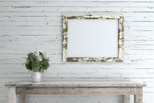 Picture Frame on Wooden Wall.