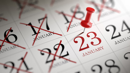 January 23 written on a calendar to remind you an important appo