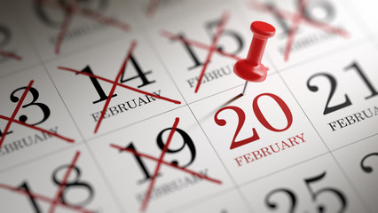 February 20 written on a calendar to remind you an important app