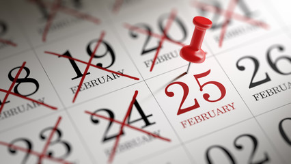 February 25 written on a calendar to remind you an important app