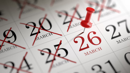 March 26 written on a calendar to remind you an important appoin