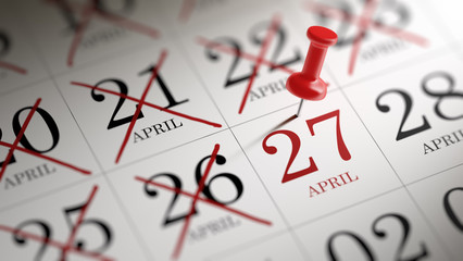 April 27 written on a calendar to remind you an important appoin