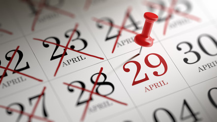 April 29 written on a calendar to remind you an important appoin
