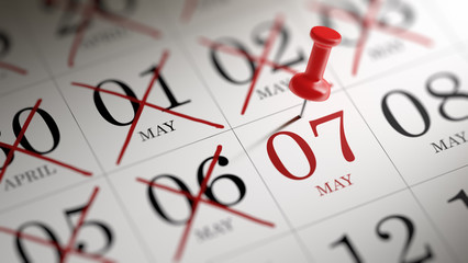 May 07 written on a calendar to remind you an important appointm