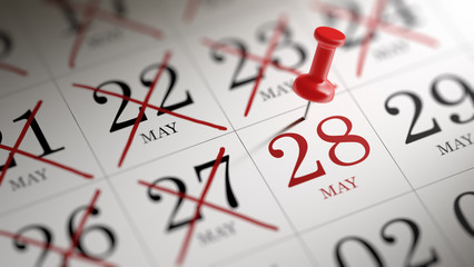 May 28 written on a calendar to remind you an important appointm