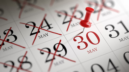 May 30 written on a calendar to remind you an important appointm