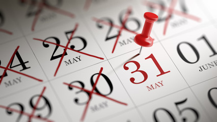 May 31 written on a calendar to remind you an important appointm