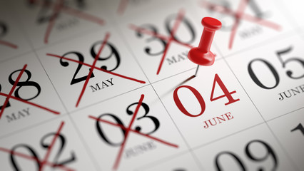 June 04 written on a calendar to remind you an important appoint