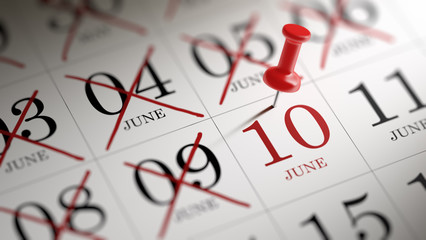 June 10 written on a calendar to remind you an important appoint
