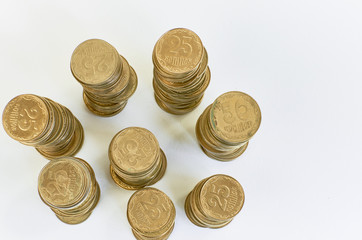 golden coins isolated on white. Ukrainian coins