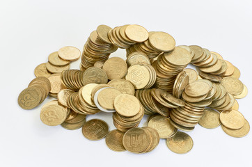 golden coins isolated on white. Ukrainian coins