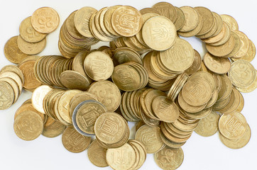 golden coins isolated on white. Ukrainian coins