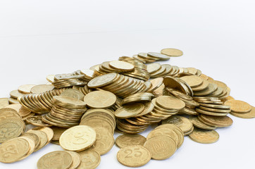 golden coins isolated on white. Ukrainian coins