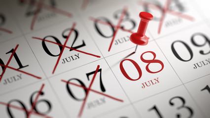July 08 written on a calendar to remind you an important appoint