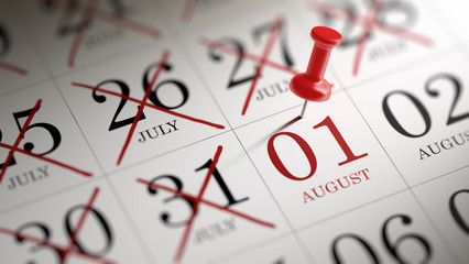August 01 written on a calendar to remind you an important appoi
