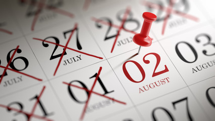 August 02 written on a calendar to remind you an important appoi