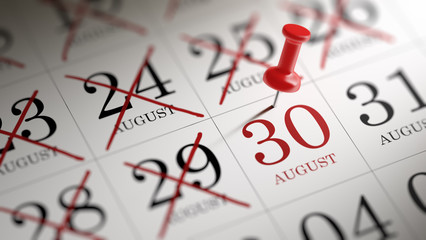 August 30 written on a calendar to remind you an important appoi