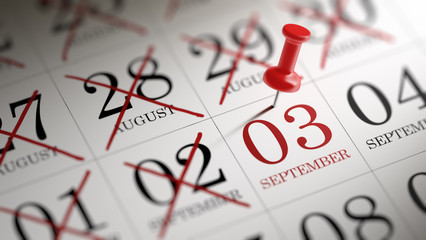 September 03 written on a calendar to remind you an important ap