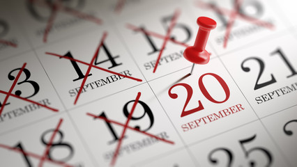 September 20 written on a calendar to remind you an important ap