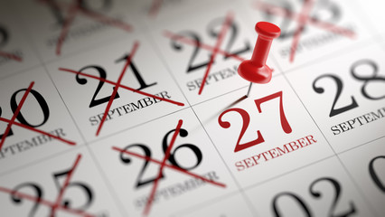 September 27 written on a calendar to remind you an important ap