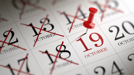 October 19 written on a calendar to remind you an important appo