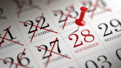 November 28 written on a calendar to remind you an important app
