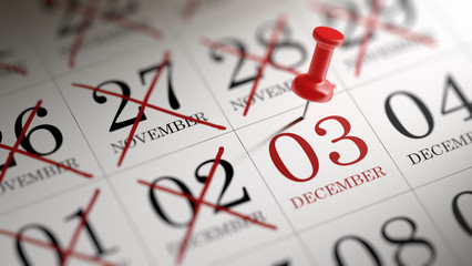 December 03 written on a calendar to remind you an important app