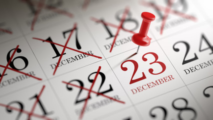 December 23 written on a calendar to remind you an important app