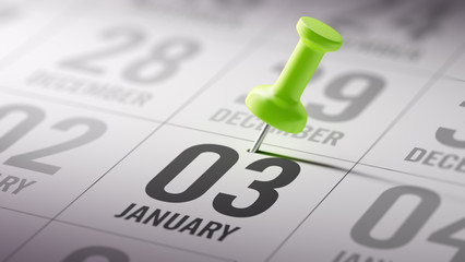 January 03 written on a calendar to remind you an important appo