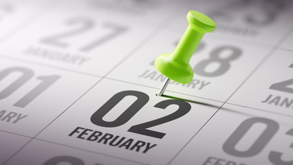 February 02 written on a calendar to remind you an important app