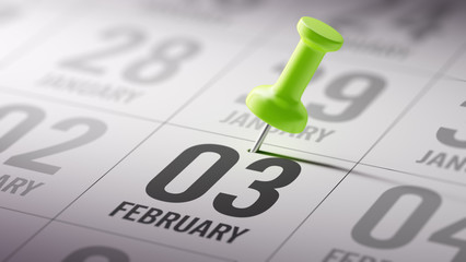 February 03 written on a calendar to remind you an important app