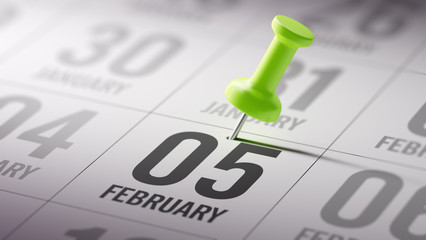 February 05 written on a calendar to remind you an important app