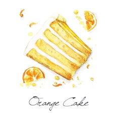 Fotobehang Watercolor Food Painting - Orange cake © nataliahubbert