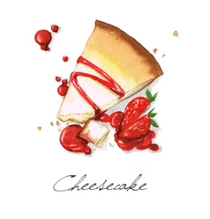 Deurstickers Aquarel Voedsel Schilderij - Cheesecake © nataliahubbert