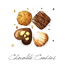 Foto op Plexiglas Watercolor Food Painting - Chocolate Candies © nataliahubbert