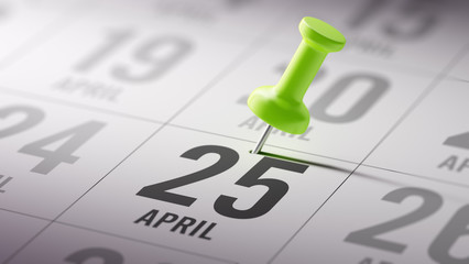 April 25 written on a calendar to remind you an important appoin