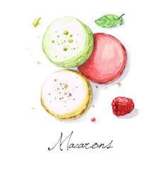 Obraz na płótnie Canvas Watercolor Food Painting - Macarons