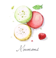 Deurstickers Watercolor Food Painting - Macarons © nataliahubbert