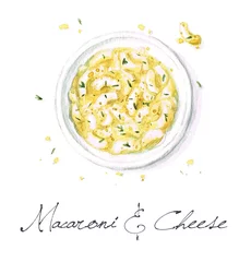 Keuken spatwand met foto Aquarel Eten Schilderen - Macaroni en Kaas © nataliahubbert
