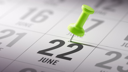 June 22 written on a calendar to remind you an important appoint