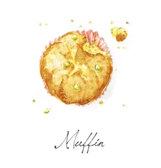 Fototapeten Watercolor Food Painting - Muffin © nataliahubbert