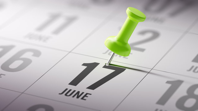 June 17 written on a calendar to remind you an important appoint