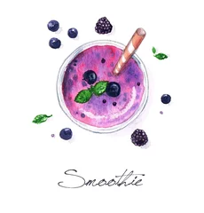 Fotobehang Watercolor Food Painting - Smoothie © nataliahubbert